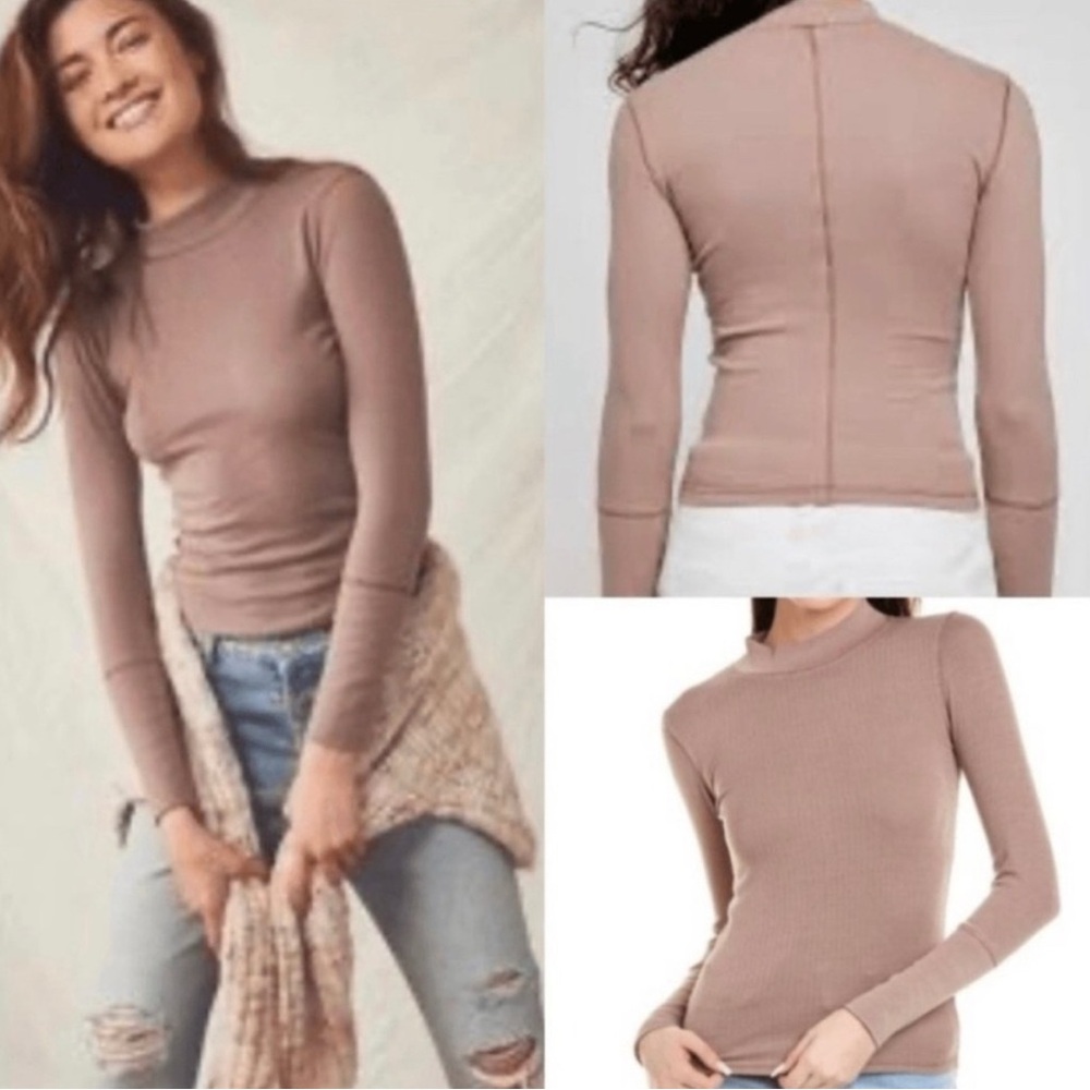 Free People Intimately Rickie Top Ribbed Mock Neck Long Sleeve
